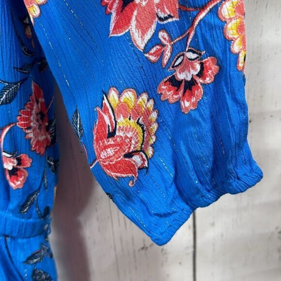 Loft Beach Womens Shimmer Garden Floral Beachy Blue Pockets Lightweight Romper - Picture 10 of 16